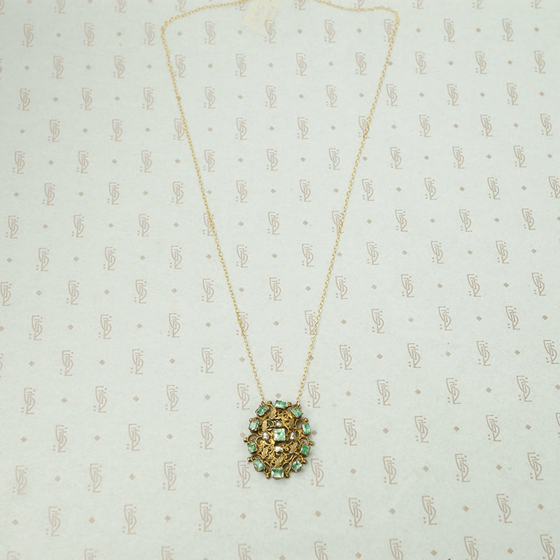 19th c Emerald and Pearl Silver Gilt Necklace