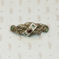 Antique Enamel and Table Cut Gemstone Brooch