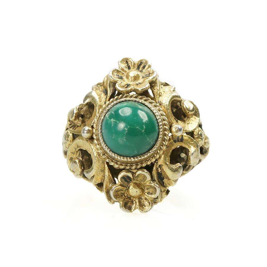 Vintage Austro Hungarian Ring Silver Gilt set with Turquoise