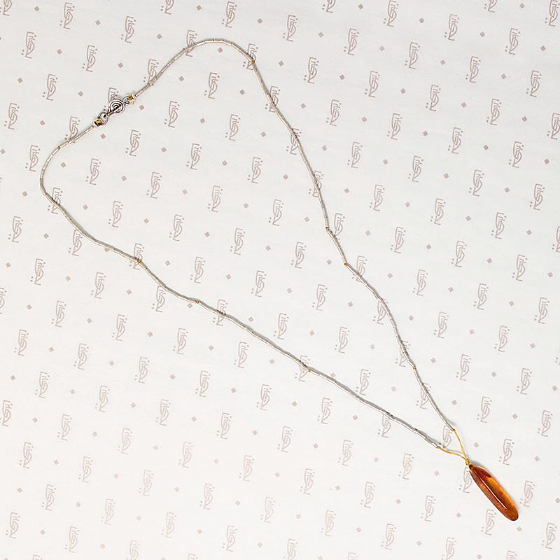 Red Sparked Amber & Silver Bead Necklace by Ancient Influences