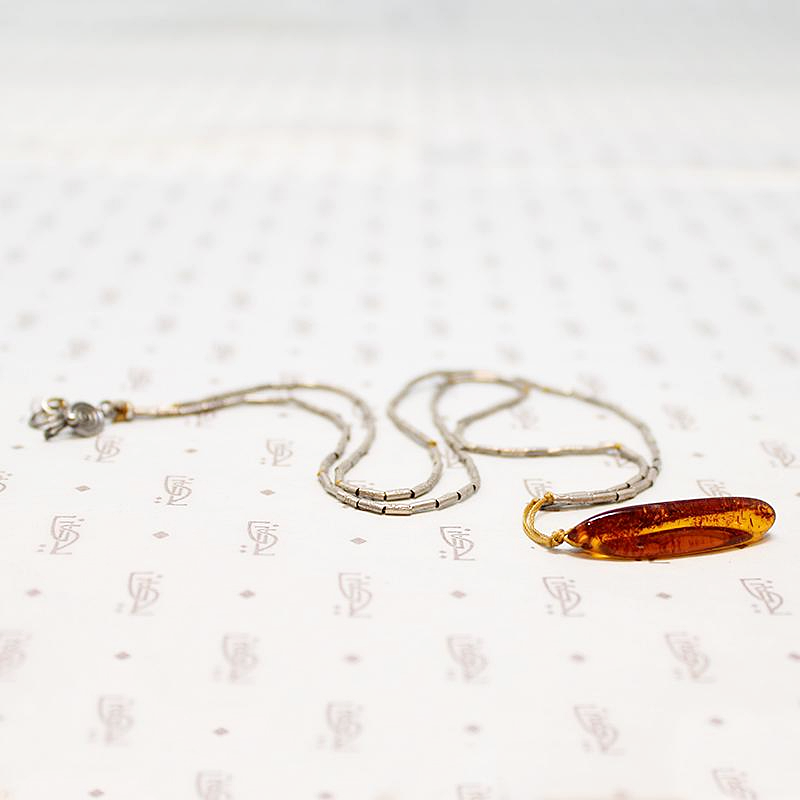 Red Sparked Amber & Silver Bead Necklace by Ancient Influences
