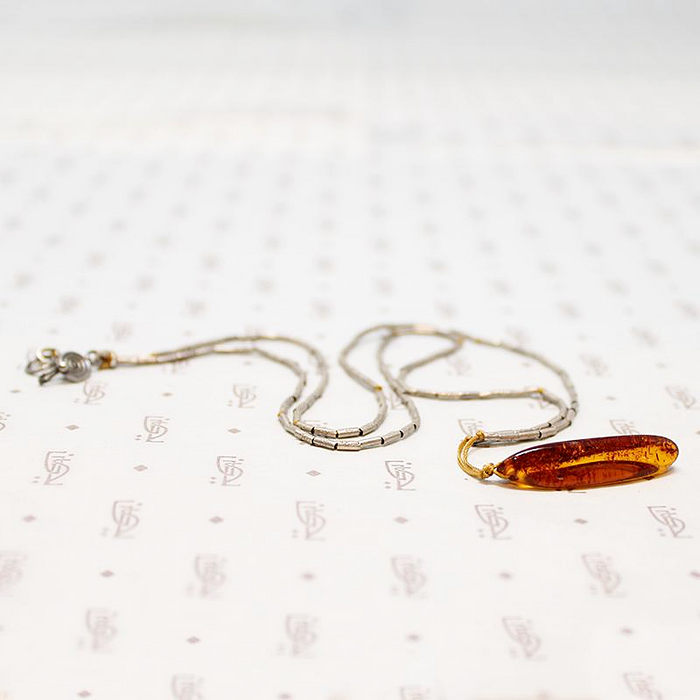 Red Sparked Amber & Silver Bead Necklace by Ancient Influences