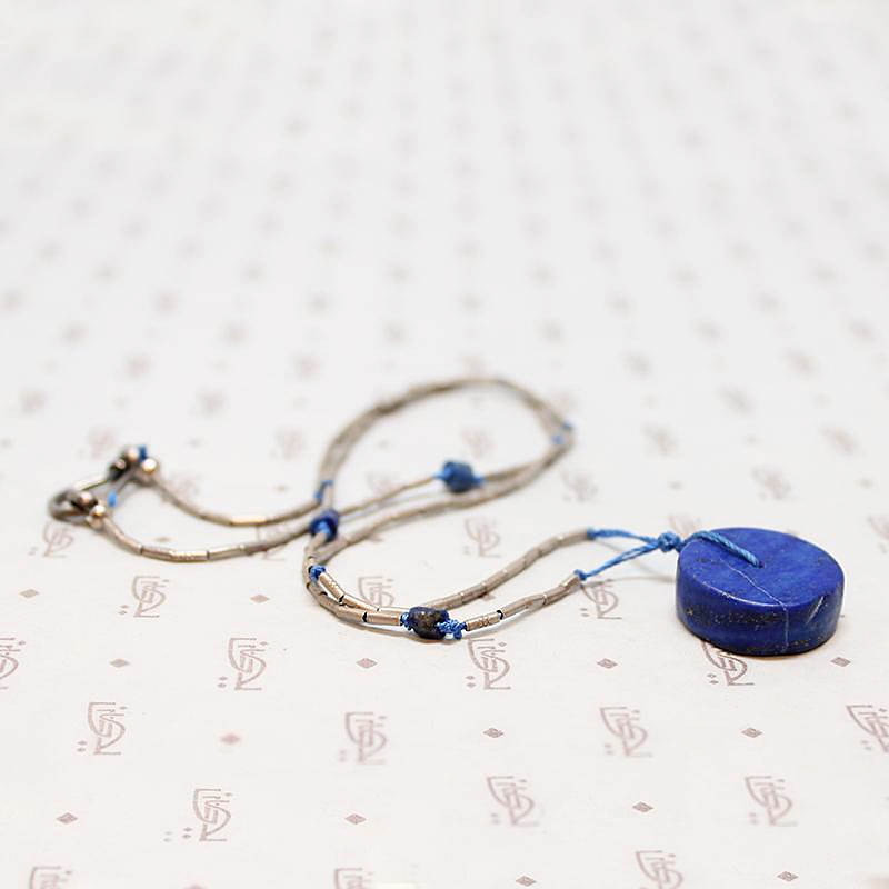 Vintage Silver Bead & Ancient Lapis Disc Necklace by Ancient Influences
