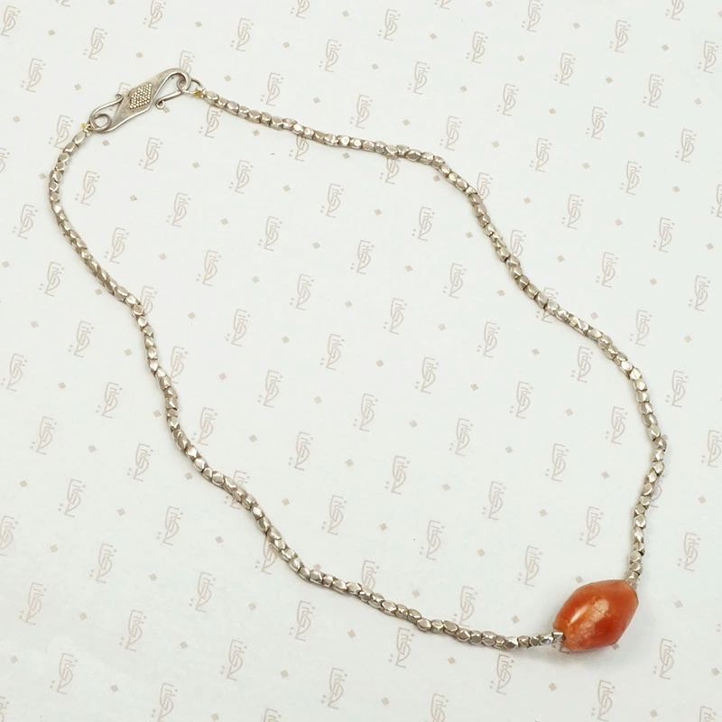 Ancient Carnelian Necklace with High Grade Silver Beads