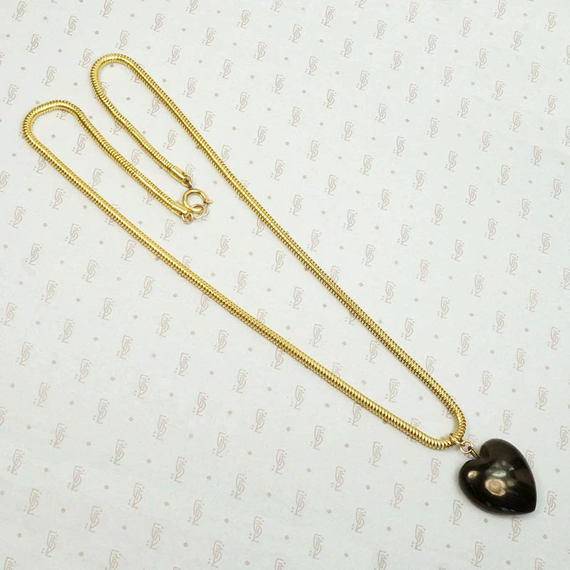 Victorian Jet Heart on Slinky Snake Chain