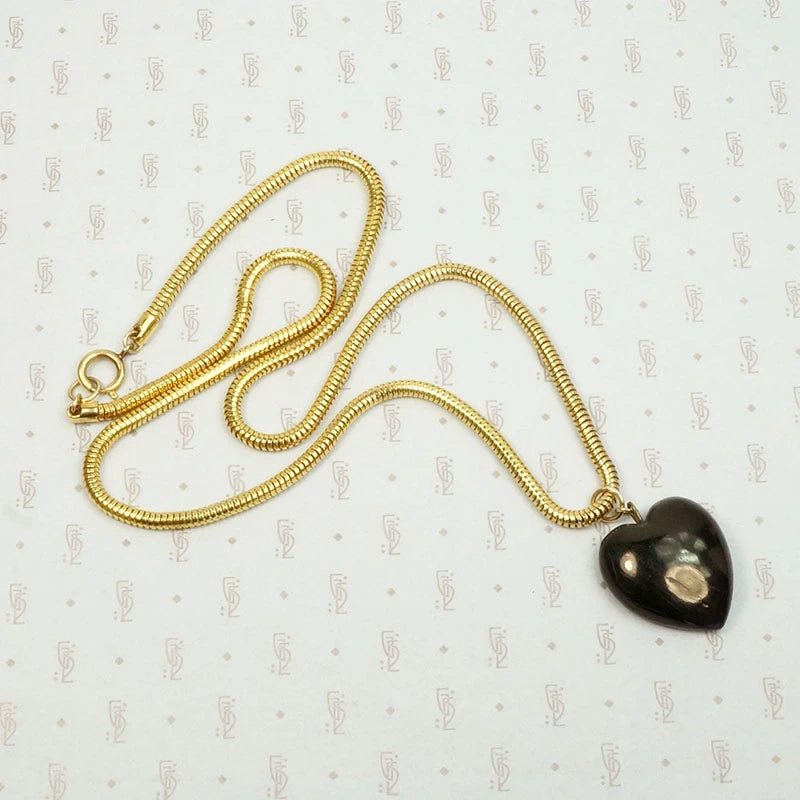 Victorian Jet Heart on Slinky Snake Chain