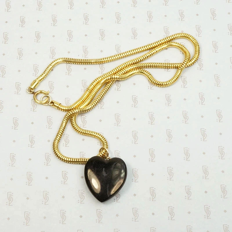 Victorian Jet Heart on Slinky Snake Chain