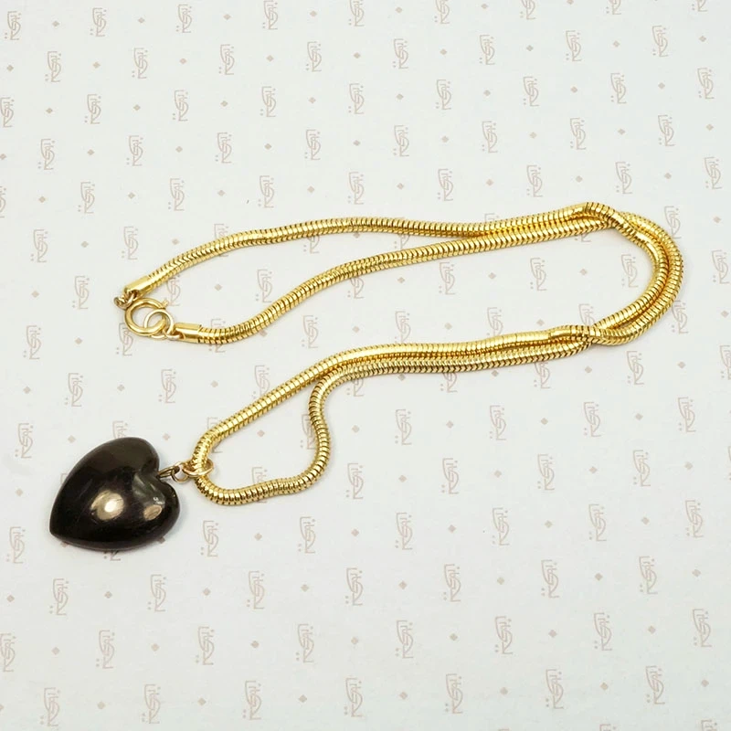 Victorian Jet Heart on Slinky Snake Chain