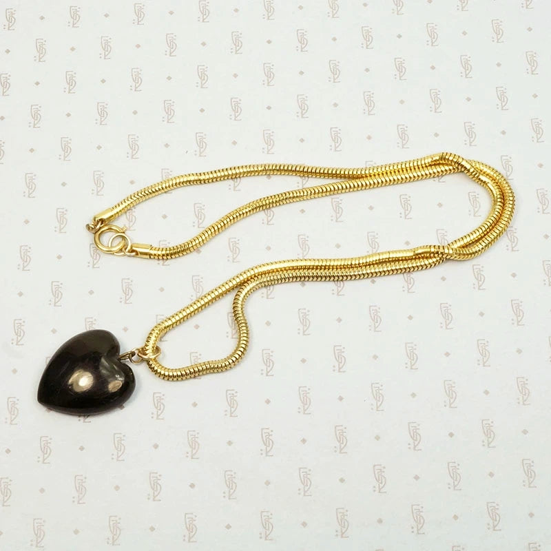 Victorian Jet Heart on Slinky Snake Chain