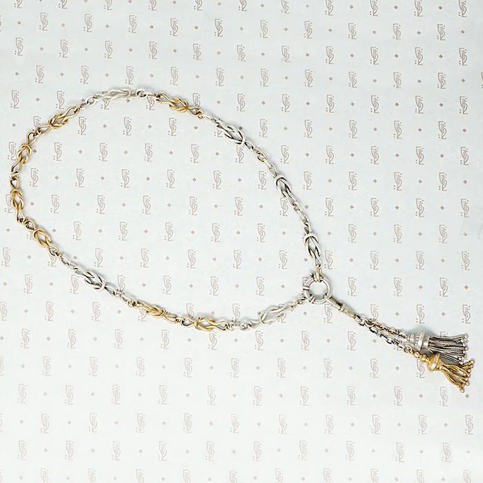 silver and gold filled lovers knot chain with extra big ring