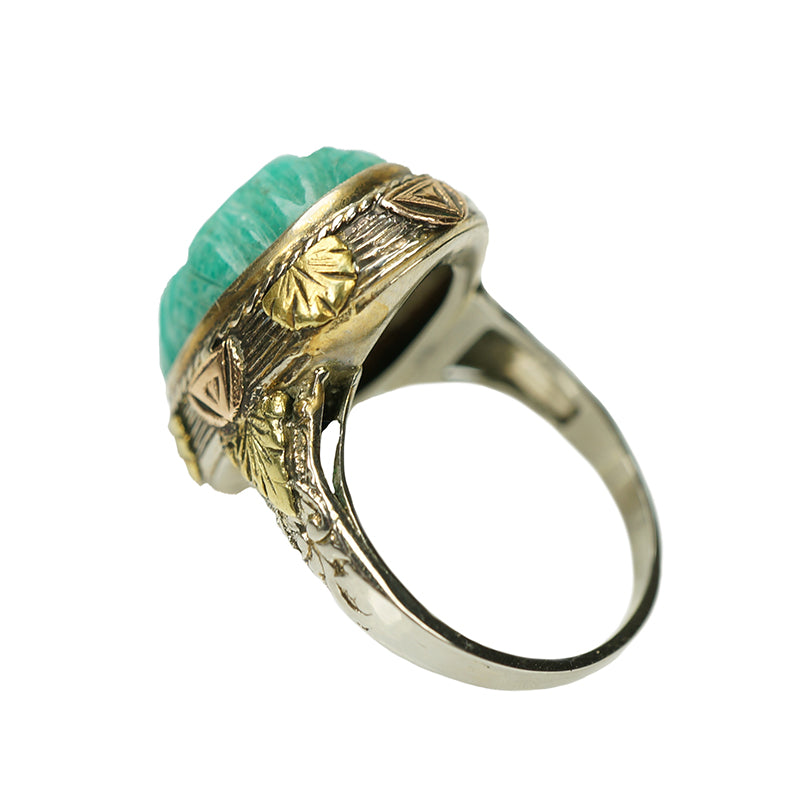 Unique Carved Amazonite Deco Ring