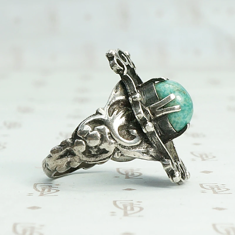 "Lucero" Early Victorian Amazonite Silver Ring