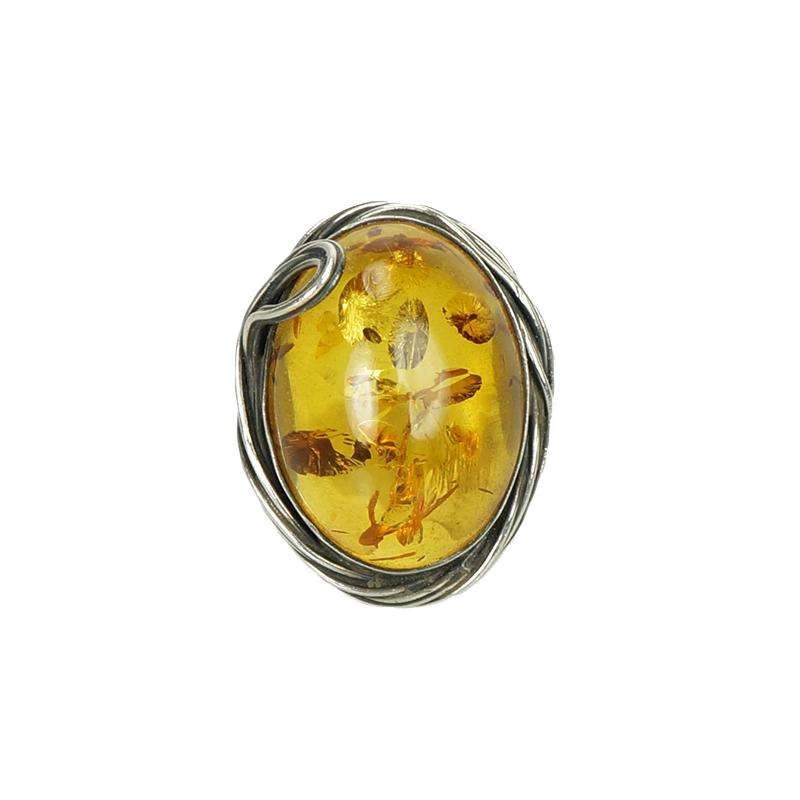 Large Vintage Baltic Amber Ring in Sculpted Silver Setting - Gem Set Love