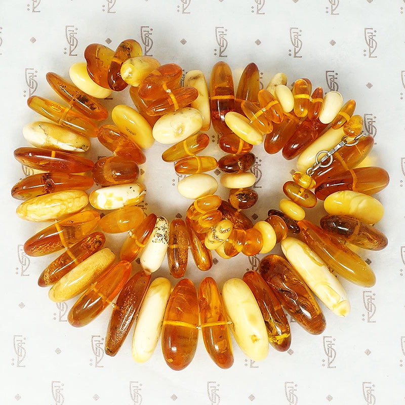 Large Chunky Amber Necklace egg yolk and honey close up