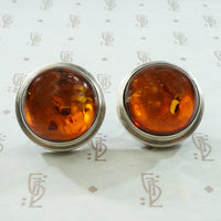 sterling silver and amber cabochon stud earrings