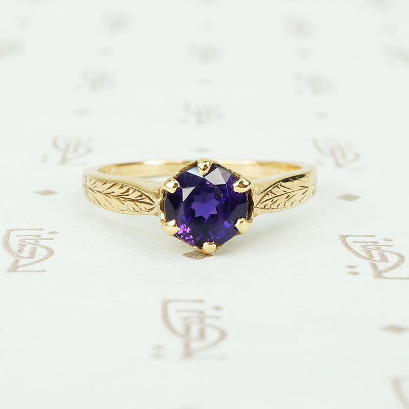 amethyst round solitaire in gold