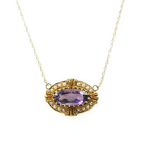 Sweet Victorian Amethyst and Pearl Necklace in 14k Gold