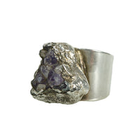 Brutalist Amethyst Sterling Silver Ring by Hull - Gem Set Love