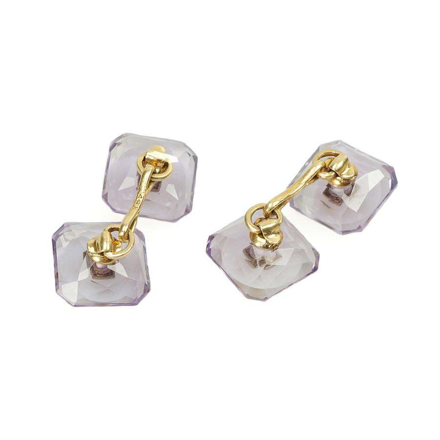 Larter and Sons Amethyst and Gold Stud and Cufflink set