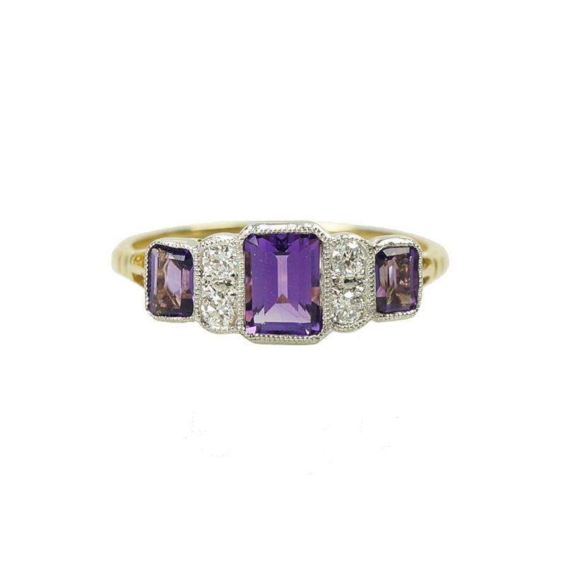 Regal Amethyst and Diamond Ring in Platinum topped 18k Yellow Gold