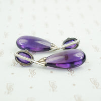 large amethyst drop earrings in silver side view