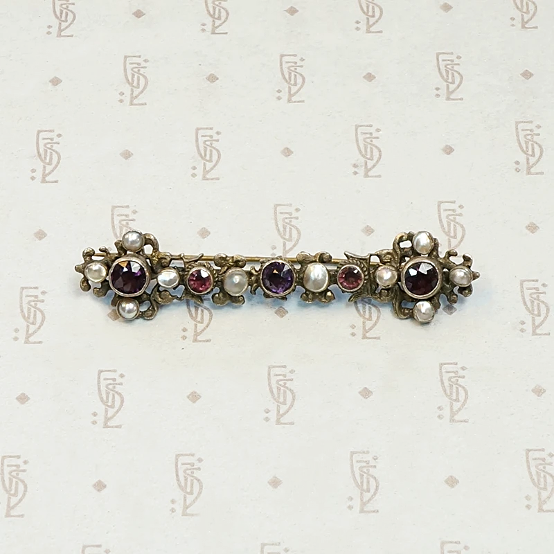 Antique Amethyst and Pearl Austro Hungarian Pin