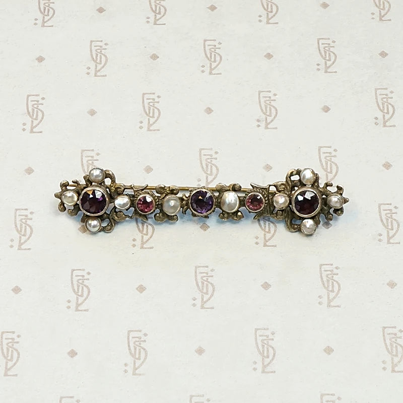 Antique Amethyst and Pearl Austro Hungarian Pin