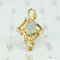 bluish green cabochon tourmaline in 14k yellow gold art nouveau circa 1890-1900 ring