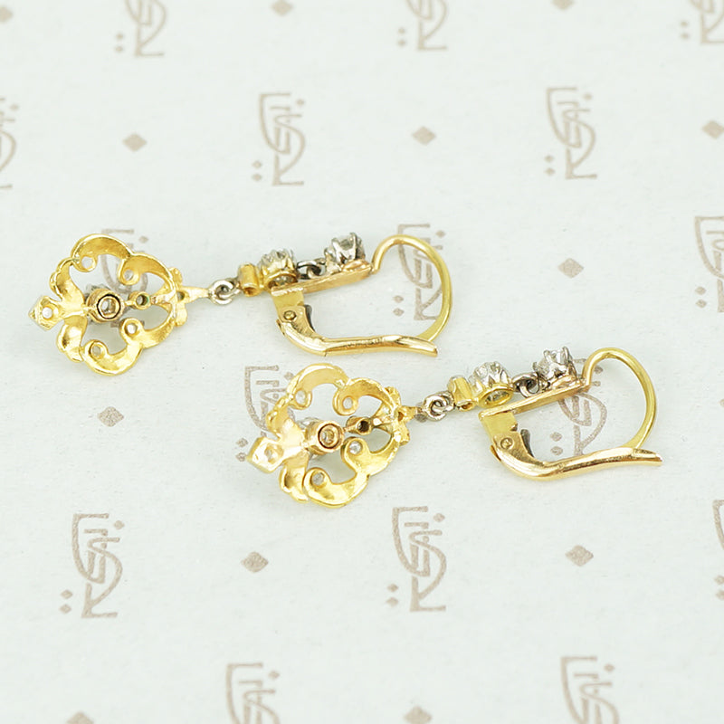 Golden Beauty Edwardian Diamond Drop Earrings