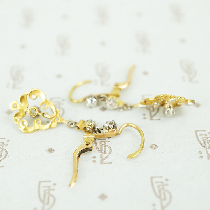 Golden Beauty Edwardian Diamond Drop Earrings