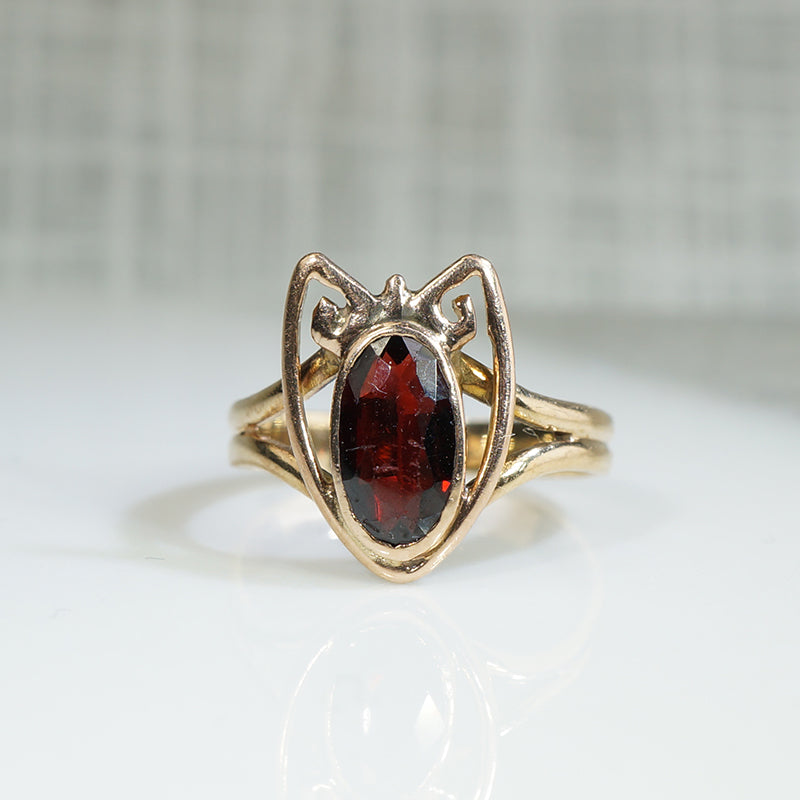 Arts and Crafts Garnet Pinky Ring