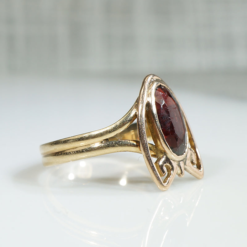 Arts and Crafts Garnet Pinky Ring