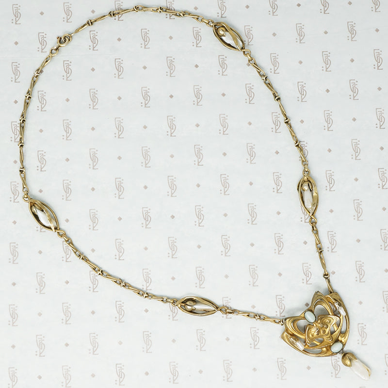 Rare French Art Nouveau Silver Gilt Pearl Necklace