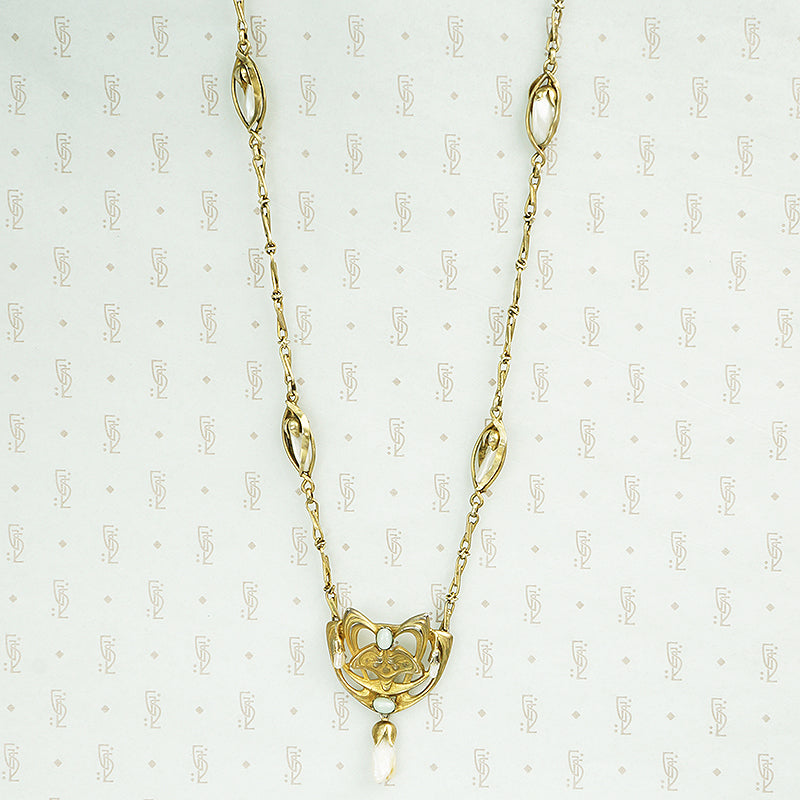 Rare French Art Nouveau Silver Gilt Pearl Necklace