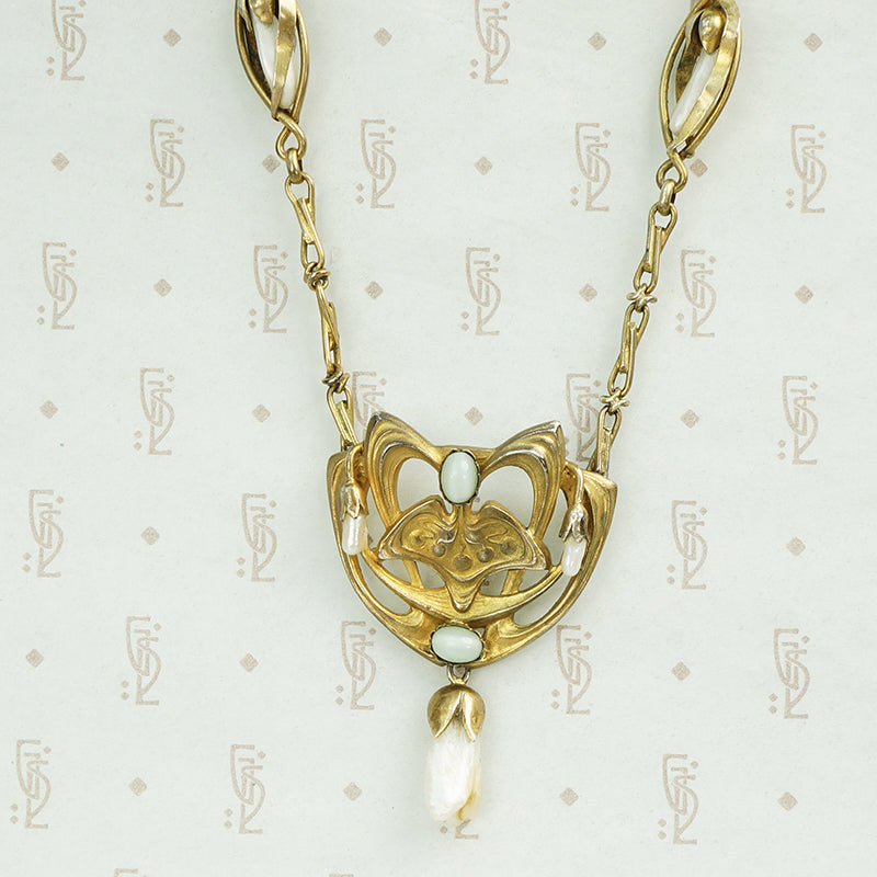 Rare French Art Nouveau Silver Gilt Pearl Necklace