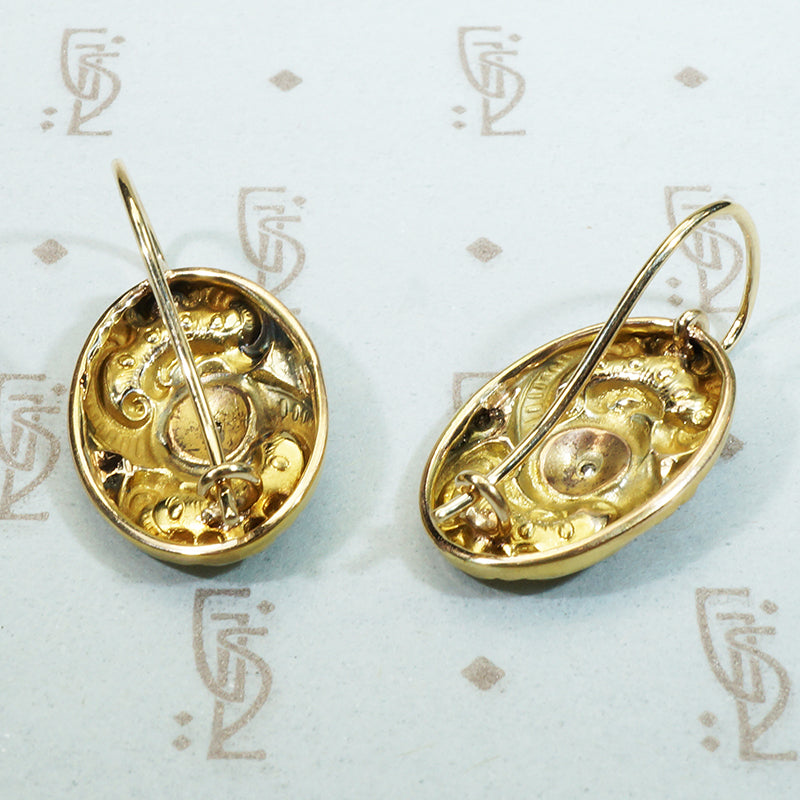 Art Nouveau Earbobs with Star Set OMC Diamonds