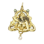Art Nouveau Locket 18k yellow gold and Emeralds
