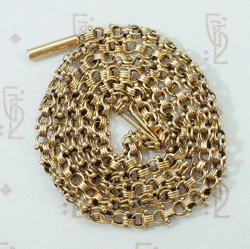 handmade double grooved round link chain with beaded edges 19th century