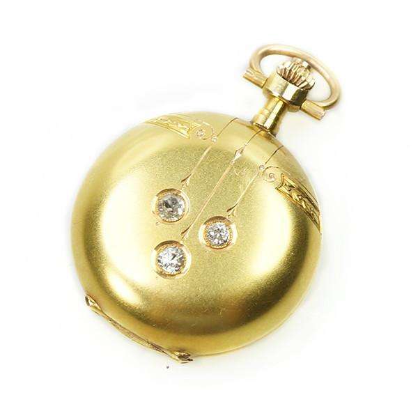 Art Nouveau Ladies Diamond set Pendant Watch in 14k Yellow Gold
