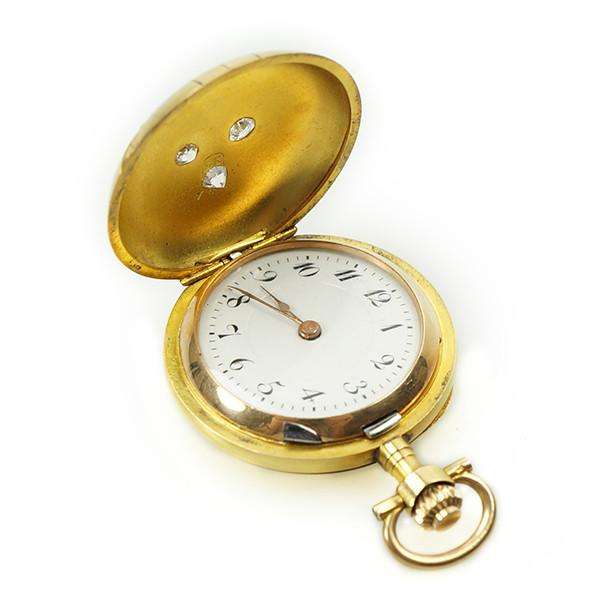 Art Nouveau Ladies Diamond set Pendant Watch in 14k Yellow Gold
