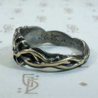Rare Matched 19thc Wedding Bands Gold Vines on Silver