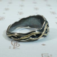 Rare Matched 19thc Wedding Bands Gold Vines on Silver