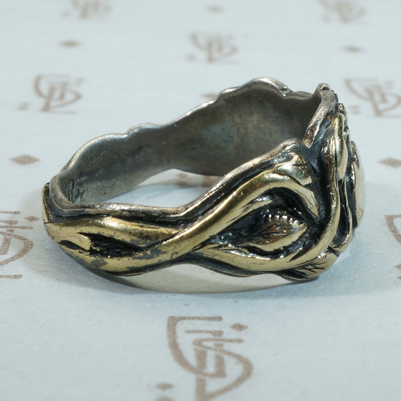 Rare Matched 19thc Wedding Bands Gold Vines on Silver