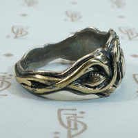 Rare Matched 19thc Wedding Bands Gold Vines on Silver
