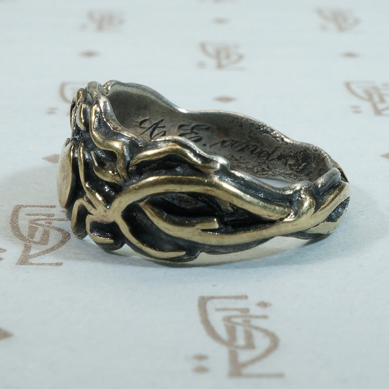 Rare Matched 19thc Wedding Bands Gold Vines on Silver