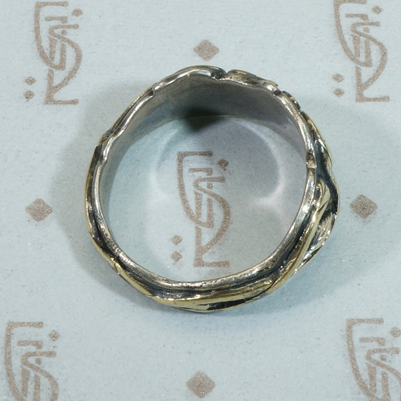 Rare Matched 19thc Wedding Bands Gold Vines on Silver