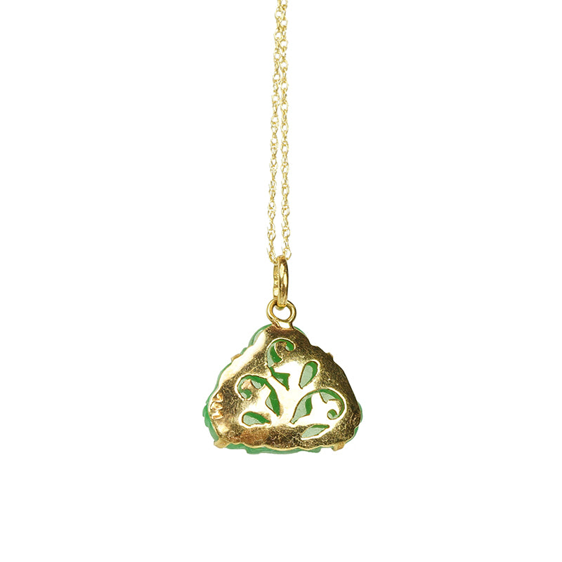 18k Gold Vintage Jade Buddha Necklace - Gem Set Love