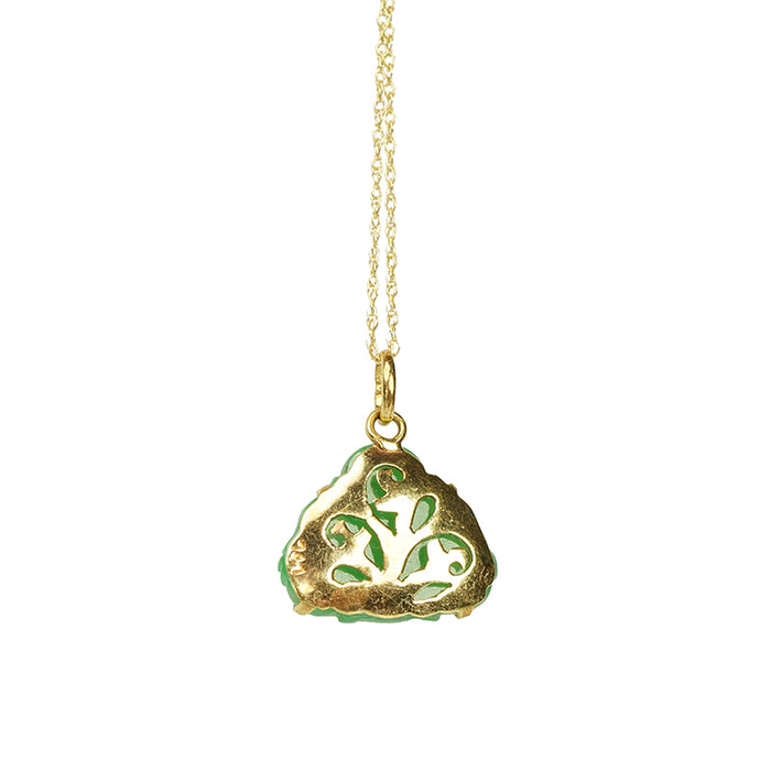 18k Gold Vintage Jade Buddha Necklace - Gem Set Love