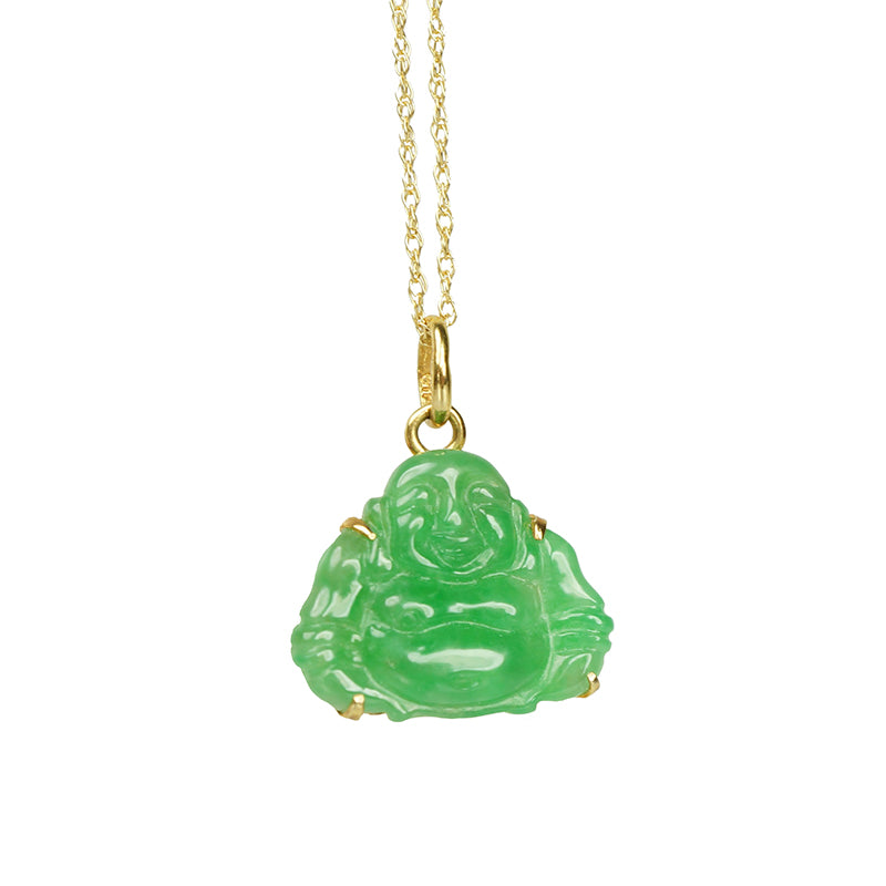 18k Gold Vintage Jade Buddha Necklace - Gem Set Love