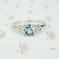platinum and round .67 carat aquamarine platinum engagement ring